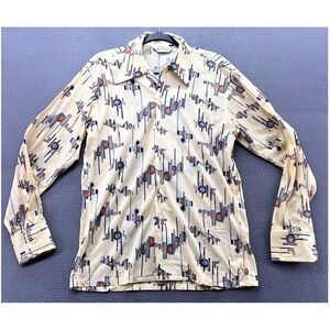 Vintage 70s Kmart Disco Shirt Mens M Geometric Abstract  Arnel Triacetate